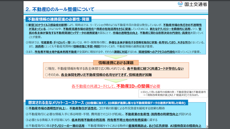 国土交通省　不動産IDのルール整備についての資料